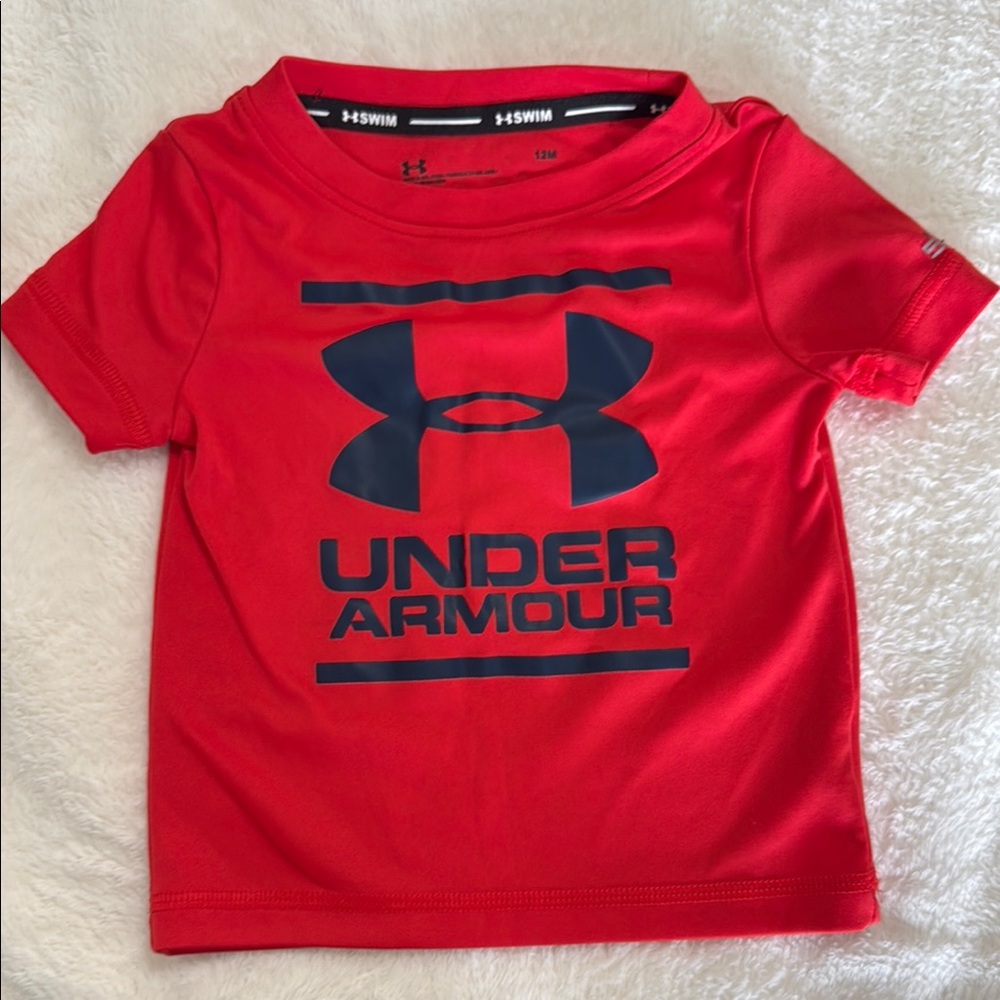 Under Armour Red Short Sleeve Tee swim shirt  with Logo